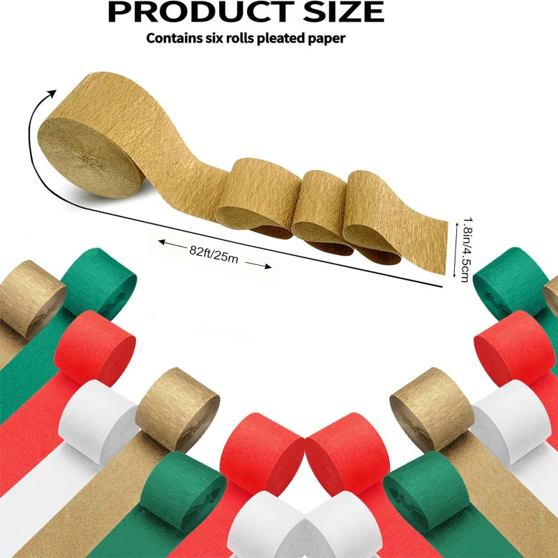 WFAUIBR Crepe Paper Streamers 8 Rolls 656 ft,Green, Red, Gold, White Party-Decorations Christmas Streamers,for Christmas Decorations,New Years Streamers Party Decorations DIY (1.8 Inch x 82 Ft/Roll) - Image 2